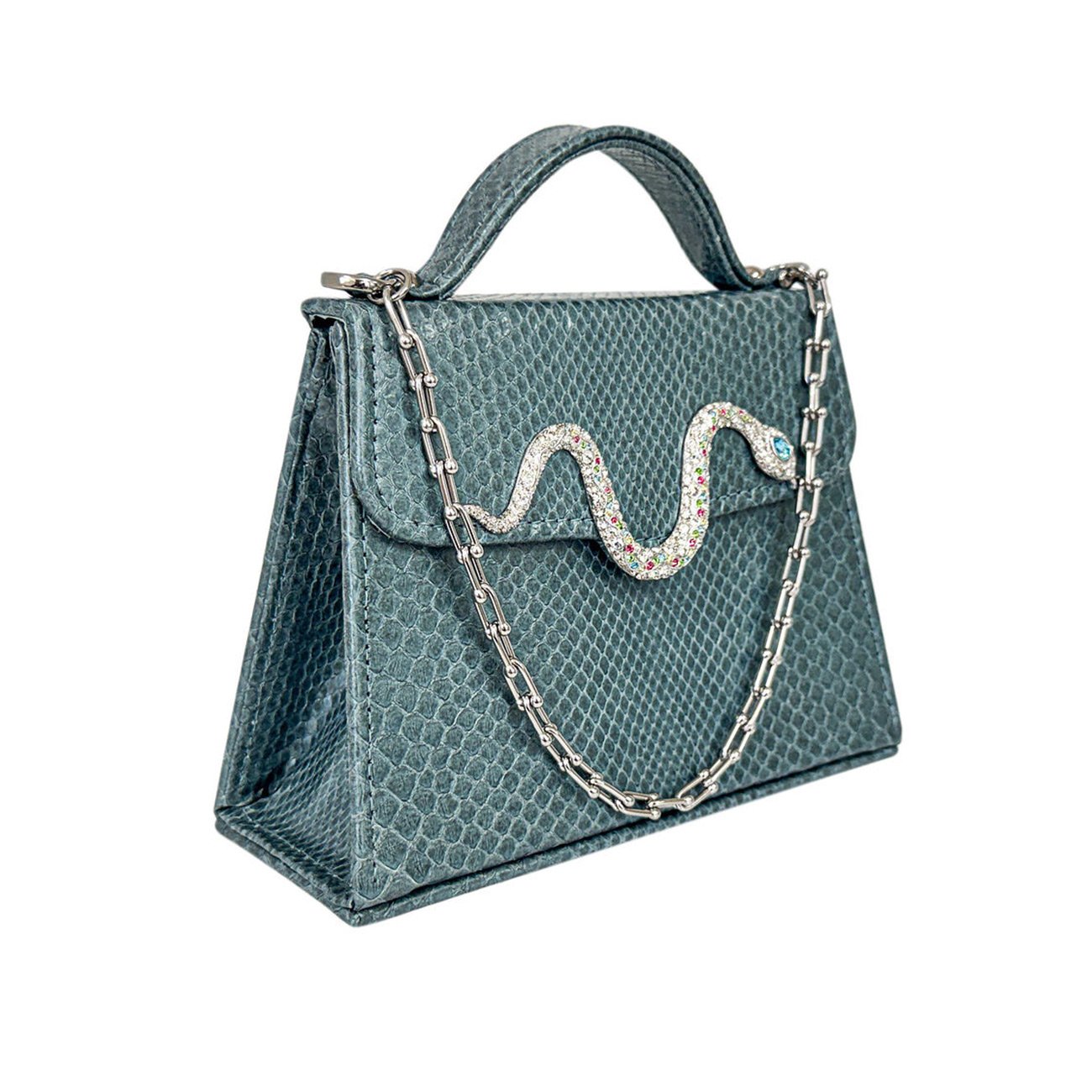 Casey Très Petite Serpentine in Ocean Blue Python